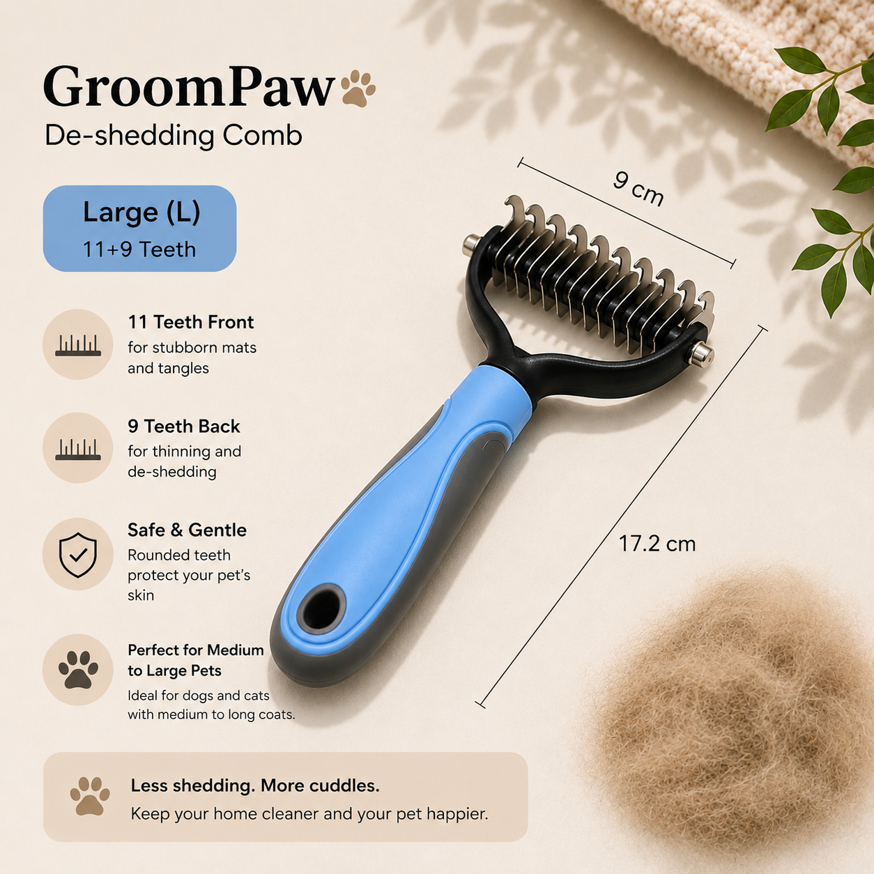 GroomPaw™ – Peine para eliminar el pelo muerto